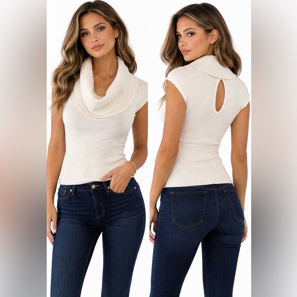 Vintage Bebe Ivory Cowl Neck Knit Y2K Top.